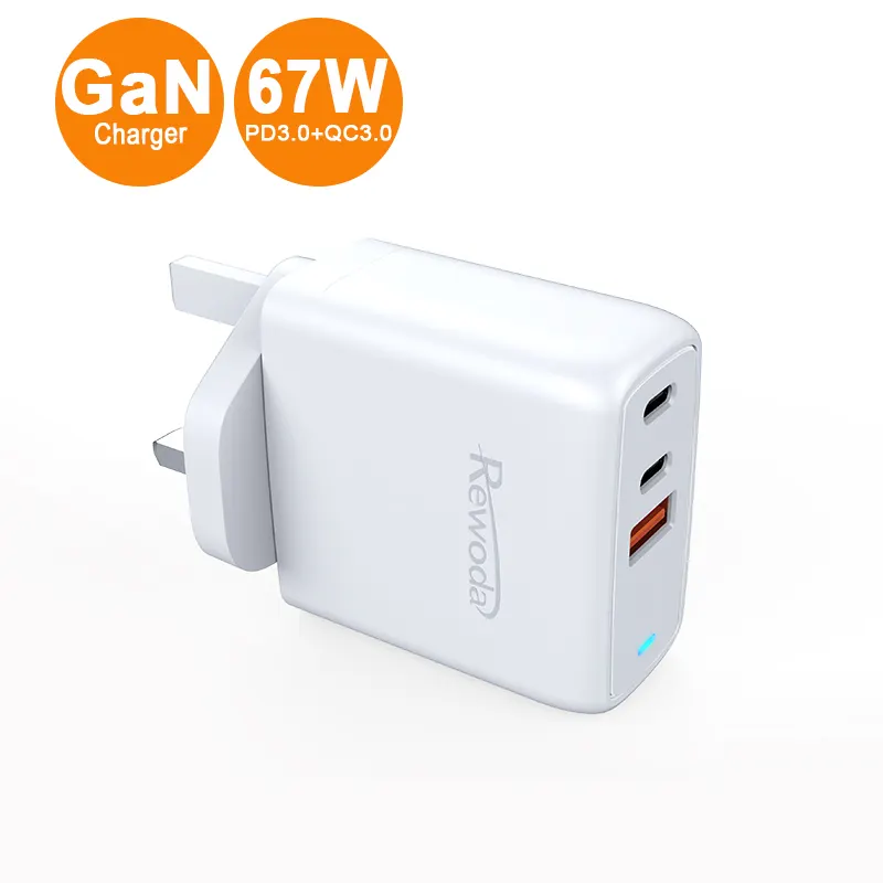 High Quality GaN 67W 3 Ports PD3.0 Wall Charger QC3.0 Fast Charging USB C Pd GaN Charger For Mobile Phone