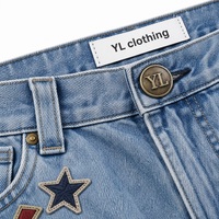 Shorts en jean pour homme à jambes larges personnalisés, 100% polyester, bleu clair, patchwork kaki, patch brodé, séchage rapide, écologique
