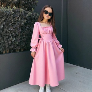 Robe de princesse à col carré pour filles, manches évasées, taille élastique, à lacets, longue, pour les adolescentes plus âgées - Product Image 3