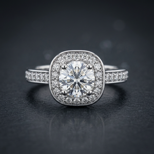 Anillo de Halo con Moissanita Corte Cojín en Plata 925, Elegante Joyería para Boda, Compromiso o Aniversario para Mujer - Product Image 3