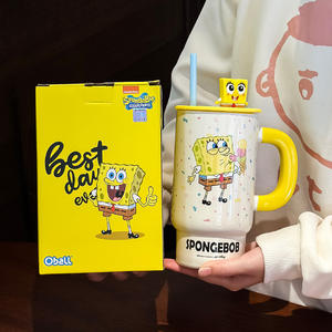Taza de Agua de Cerámica con Pajita de <span class=keywords><strong>Bob</strong></span> <span class=keywords><strong>Esponja</strong></span>, con Tapa, Incluye Caja de Regalo para Parejas, para Regalos de Cumpleaños o Navidad - Product Image 1