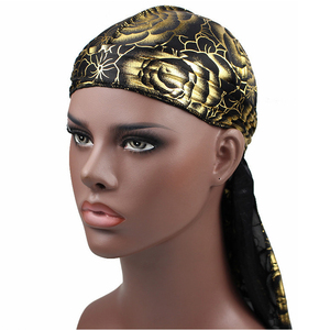 HZM-18242 personnalisé hommes soyeux Durags Turban chapeau Bandanas chapeaux Rose imprimé hommes Durag longues bretelles vagues <span class=keywords><strong>cheveux</strong></span> accessoires - Product Image 4