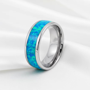 Anillo de Carburo de Tungsteno Plateado de 8mm con Incrustaciones de Ópalo de Fuego Azul Natural, Moderno, <span class=keywords><strong>para</strong></span> Parejas, Regalo de <span class=keywords><strong>Boda</strong></span>, Compromiso o Fiesta - Product Image 4