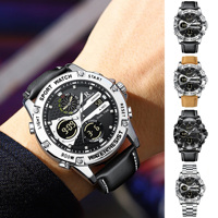 Montre de sport pour homme à double affichage, étanche 50M, lumineuse, numérique et analogique, double fuseau horaire, chronomètre, alarme, affaires et sport