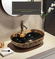 Nouveau modèle de bassin de style Céramique Placage doré Salle de bain Évier couleur or noir