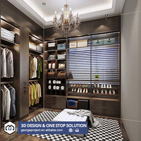 Armoire de dressing haut de gamme pour projet hôtelier, en chêne, avec éclairage à capteur et porte coulissante transparente