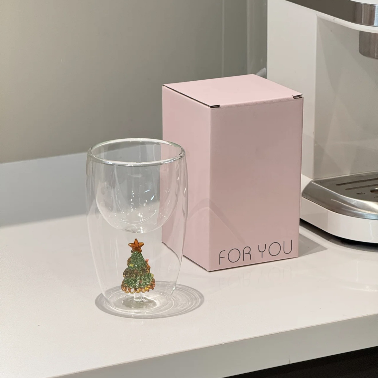Tasse à double paroi en forme de sapin de Noël vert forêt clair