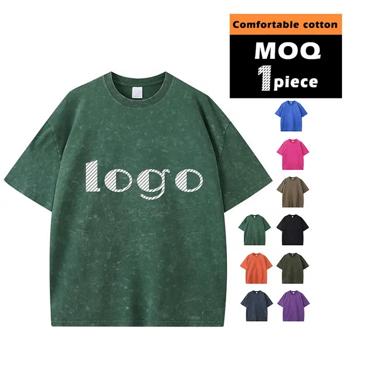 하이 퀄리티 100 코튼 애시드 워시 270Gsm 티셔츠 스트리트웨어 빈티지 대형 티셔츠 그래픽 프린트 맞춤 티셔츠
