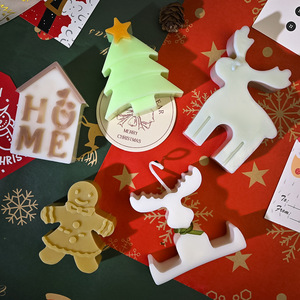 Twller DIY Weihnachtshaus Silikonformen Lebkuchenmann Elch Süße Weihnachtsbaum Duftkerzen Seifenform für die Heimdekoration - Product Image 2