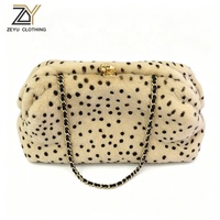 Tas Selempang Wanita Zeyu Motif Polkadot Bulu Imitasi, Tas Tangan Rantai Kunci Emas, Tas Selempang Bulu Imitasi Ramah Lingkungan, ODM / OEM