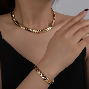 SISIYU 2 Piece Dubai 18k 24K Garments Party Link Chain Gold Pure Snake Plated Jewelry Necklaces Bracelet Sets For Women Men