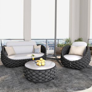 Conjunto de sofá de mimbre <span class=keywords><strong>para</strong></span> exteriores de aleación de aluminio nórdico moderno, muebles de ocio duraderos <span class=keywords><strong>para</strong></span> patio, Villa, jardín, balcón o hogar - Product Image 1