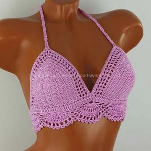 Top de bikini de ganchillo calado hecho a mano, personalizado, superventas, para playa, traje de baño de tiras para mujer - Product Image 2