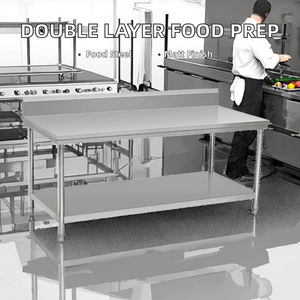 Table de préparation double couche en acier inoxydable de qualité alimentaire certifiée NSF, robuste, finition brossée mate, 120 cm x 60 cm x 100 cm - Product Image 2