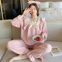 Burst Bubble Femme Pyjama Plus-Size Sweet Net Red Home Dress avec Dentelle Taille Élastique Fermeture Printemps Automne Hiver Collection