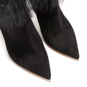 Handmade Fur Soft Suede New Design Dress Shoes Custom Made High Slim Heels Pointy Toe Women Ankle <b>Boots</b> - Product Image 5