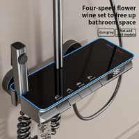 Meilleures ventes : Ensemble de douche moderne de luxe en aluminium finition nickel brossé, avec pommeau de douche effet pluie, robinet de douche et barre coulissante pour douche haute