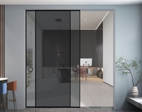 Porte coulissante rétractable en alliage d'aluminium de style français avec double vitrage trempé et moustiquaire en fibre de verre insonorisée, modèle SVIP chinois