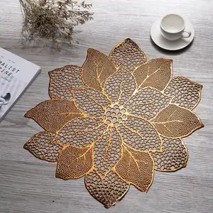 Red Gold Hollow Kitchen Dining Table Simulation Plant Lotus Flower Plastic PVC Table PlaceMat