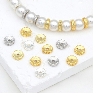 Color-preserving 18K gold-plated concave diamond ring <b>copper</b> coin round spacer beads beaded <b>bracelet</b> necklace DIY accessories - Product Image 3