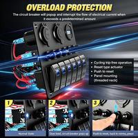 Panneau de commutation à 6 interrupteurs à bascule 12V avec LED bleue marche/arrêt, Voltmètre 24V, Chargeur USB double et Prise allume-cigare pour Bateau, Camping-car, Camion