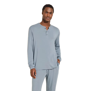 Conjunto de pijama de color liso para hombre, ropa de dormir cómoda de manga larga, traje de descanso, conjunto de dormir transpirable de ajuste cómodo - Product Image 1
