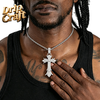 Nouvel ensemble de pendentifs croix style hip-hop avec pierres précieuses taille princesse, en cuivre, unisexe et au look haut de gamme.