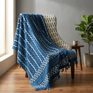 Indigo Woven Eco-Friendly Luxury Cotton Throw Blanket for Home Decor Living Room Use All-Season Warm <b>Comfort</b> - Product Image 3