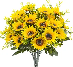 ดอกไม้ประดิษฐ์ดอกทานตะวันปลอม4ชิ้น,ดอกไม้ผ้าไหมเทียมจัดโต๊ะกลางดอกไม้