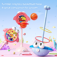 Jeu d'activités 3-en-1 en plastique pour enfants : lancer d'anneaux et jeu de basket-ball avec balles collantes, hauteur réglable, jouets multifonctionnels intérieur/extérieur