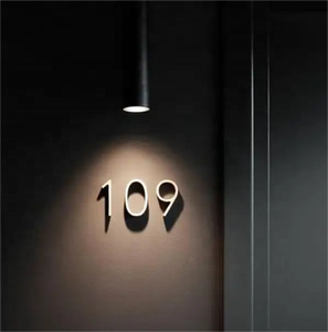 ป้ายโลหะติดผนังมีตัวอักษร LED หมาย<span class=keywords><strong>เลข</strong></span>ประตูป้าย3D ป้ายโรงแรมทำจากสเตนเลสสตีลกำหนดได้เอง - Product Image 4