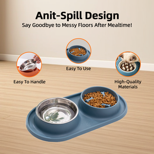 Novo estilo Raised slow feed <span class=keywords><strong>food</strong></span> water Dog 2-em 1 tigela lavável personalizado em aço inoxidável alimentador lento Pet TPE Bowl cão gato tigelas - Product Image 2