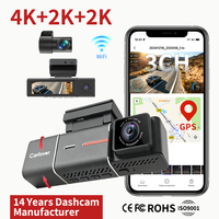 Kamera Dash Cam Mobil 3 Saluran 4K Fisheye dengan Layar IPS, AI Night Vision, GPS, Wifi 5G, Rekam Depan dan Belakang, Black Box Mobil