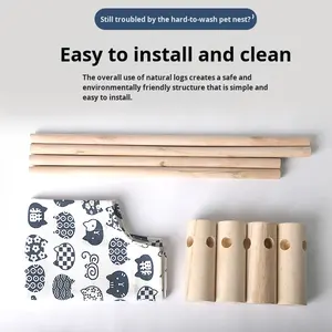 Modernes Plüsch-Holz-Katzen- und Hundebett Rechteckiges Nest Bodenfreies Ganzjahres-Bett - Product Image 2