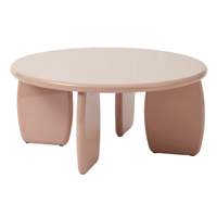 Table basse ronde moderne en argile brillante avec pieds arrondis en bois d'acacia