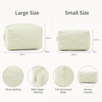 Ensemble de trousses de maquillage matelassées en coton, 2 tailles, crème, avec points ondulés, pochette cosmétique, trousse de toilette de voyage avec fermeture éclair pour femmes