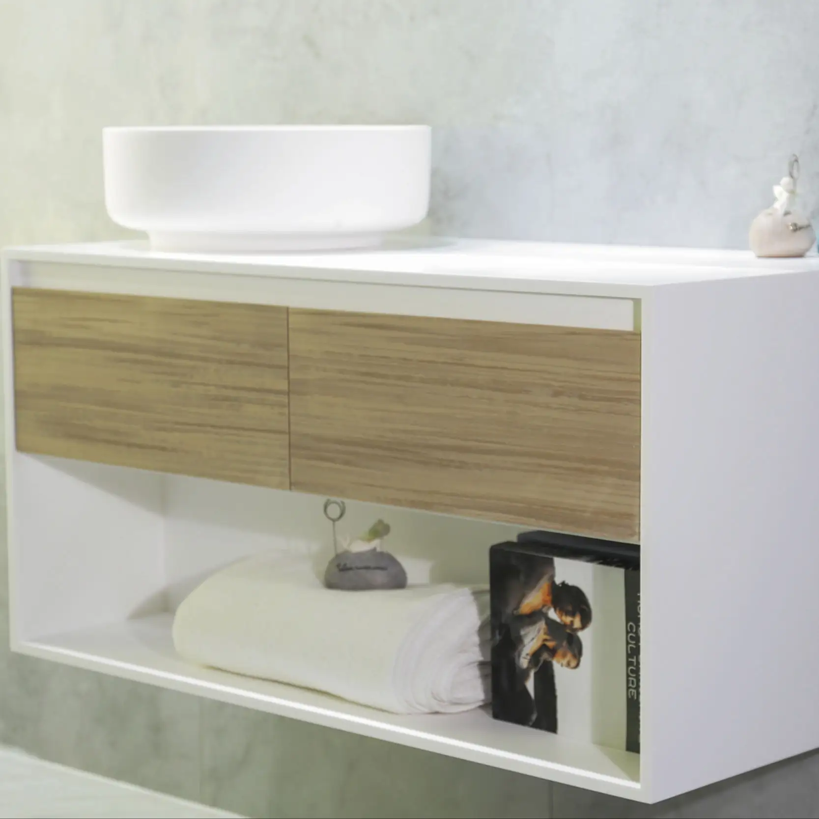 Pia de banheiro de pedra artificial com pia, armários e pia de banheiro de superfície sólida, novidade