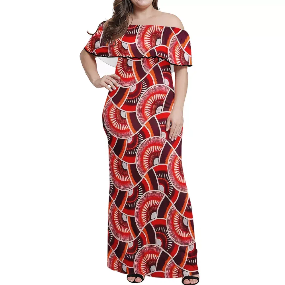 Custom American African Styles Print Womens Summer Party Clothing One Shoulder Ruffle Maxi Dresses Factory Price