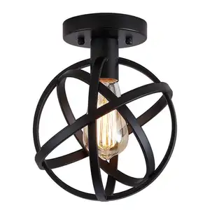 Shinetime 1-Luz Globo De Metal Lustre Antigo com Gaiola Flush Mount Lâmpada Do Teto Luminária