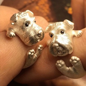Originele handgemaakte Bijoux Schnauzer hond open <span class=keywords><strong>ring</strong></span> verzilverd dier puppy verstelbare mode ringen sieraden voor vrouwen - Product Image 3