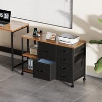 Armoire à dossiers à 6 tiroirs avec station de charge, support d'imprimante roulant avec étagère de rangement ouverte, armoire à dossiers latérale pour bureau à domicile