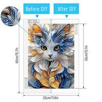 Kit de Peinture Diamant Forme Spéciale Chat Moelleux DIY, Mosaïque de Strass en Cristal, Portrait Animal, Décoration Murale, Cadeau 30x40cm