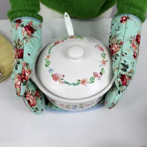 绿花烤箱手套和锅架套装定制印花棉双厨房升华烤箱手套