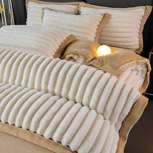 Mùa Đông Chunky Giả Thỏ Nhung Sữa Nhung 4Pcs Bộ <span class=keywords><strong>Comforter</strong></span> Bìa Ấm cúng Dày Gối Chăn Bìa Tấm Bộ Đồ Giường Bộ - Product Image 1