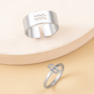 Acero inoxidable ajustable hueco 12 anillos de pareja del zodiaco para Mujeres Hombres <span class=keywords><strong>cáncer</strong></span> Leo <span class=keywords><strong>Virgo</strong></span> Libra signo Zodiaco estrella joyería regalo - Product Image 2