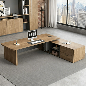 <span class=keywords><strong>Scrivania</strong></span> Direzionale Moderna con Mobile Laterale e Libreria, Arredamento Ufficio di Lusso in Legno per CEO e Manager - Product Image 4