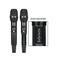 Harga Terjangkau Penerima Logam Dinamis 200-Saluran Echo UHF Mikrofon Nirkabel Lampu LED Jangkauan 40-80m Set Mikrofon Ganda untuk Karaoke