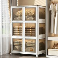 Armoire de rangement pliable transparente à double porte avec tiroirs, idéale pour vêtements, bureau et chambre, installation facile