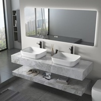 Meuble-lavabo rectangulaire de luxe moderne en ardoise pour hôtel, avec vasque en céramique, miroir LED tactile lumineux mural flottant