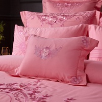 Ensemble de literie de mariage rose de luxe, 100% coton, housse de couette brodée florale, taille Queen/King, cadeau de mariage